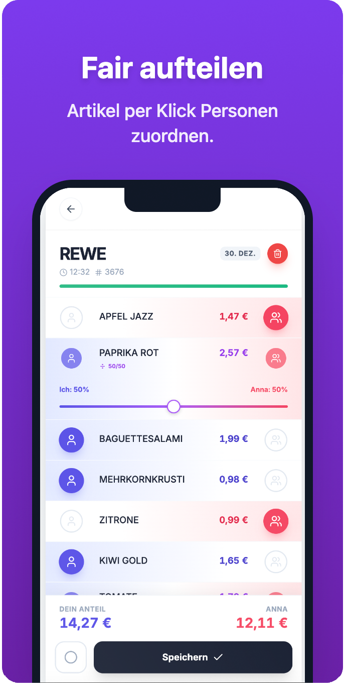Qota App - Artikel fair aufteilen