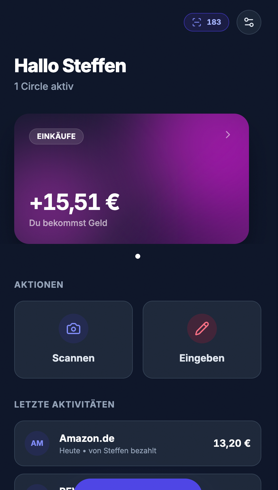 Qota Dashboard: Übersichtliche Darstellung wer wem was schuldet